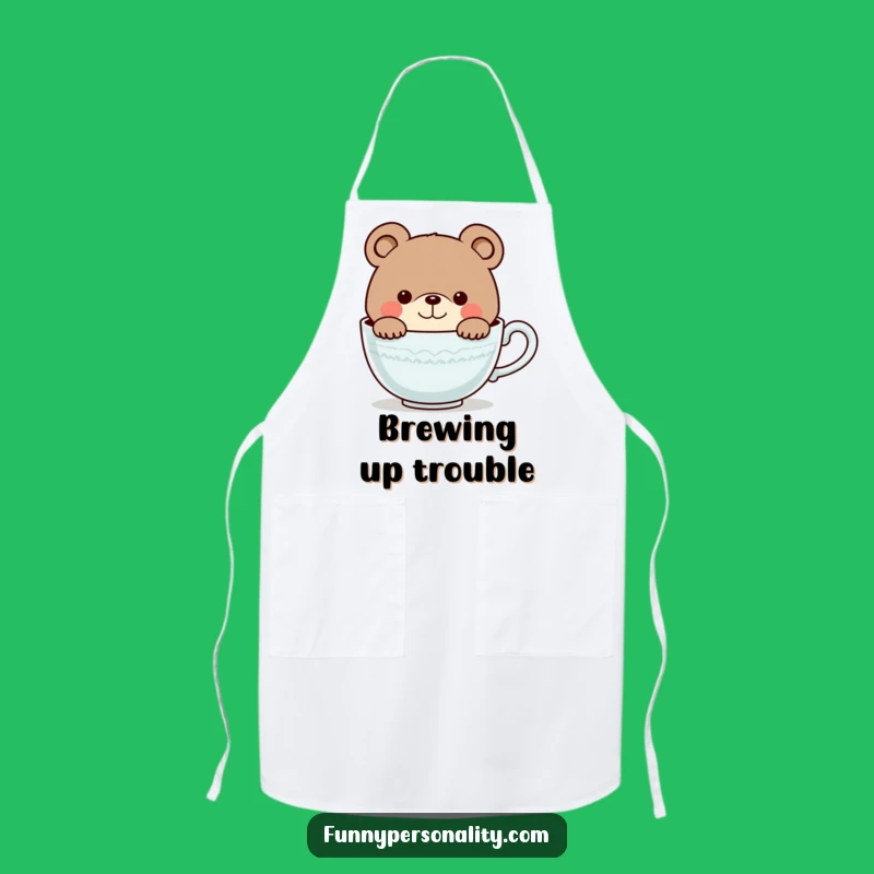 Funny Bear Teacup Apron - Kitchen Cartoon Character Wear, Hilarious Gift