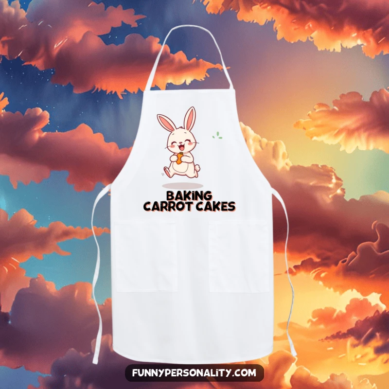 Funny Rabbit Apron showcasing a cheerful bunny excitedly jumping for a carrot, perfect for kitchen zest.
