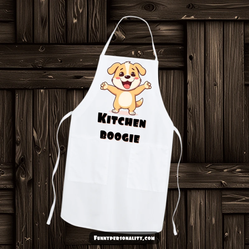 Funny Dog Dance Apron: A fun and practical kitchen apron featuring a cheerful dog doing a silly dance move. A great funny gift.