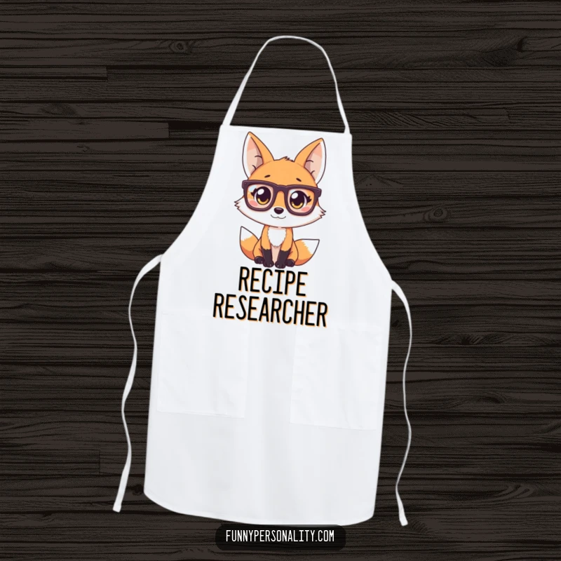 Funny Fox Apron: A practical kitchen apron featuring a curious fox wearing oversized glasses, perfect for cooking enthusiasts.