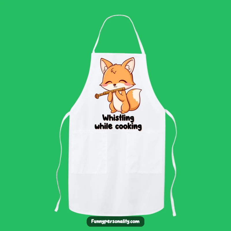 Funny Fox Flute Apron - Kitchen Cartoon Wear, Hilarious Gift