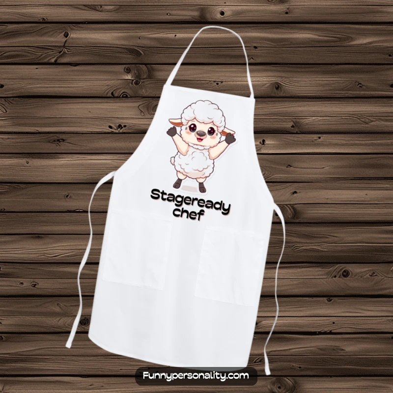 Funny Apron: A fluffy sheep striking a dramatic pose, ready to add a theatrical and humorous element to cooking.
