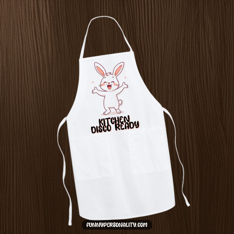 Funny Bunny Dance Apron: A happy bunny dancing, perfect for keeping clothes clean with a touch of kitchen humor. Cooking gift.