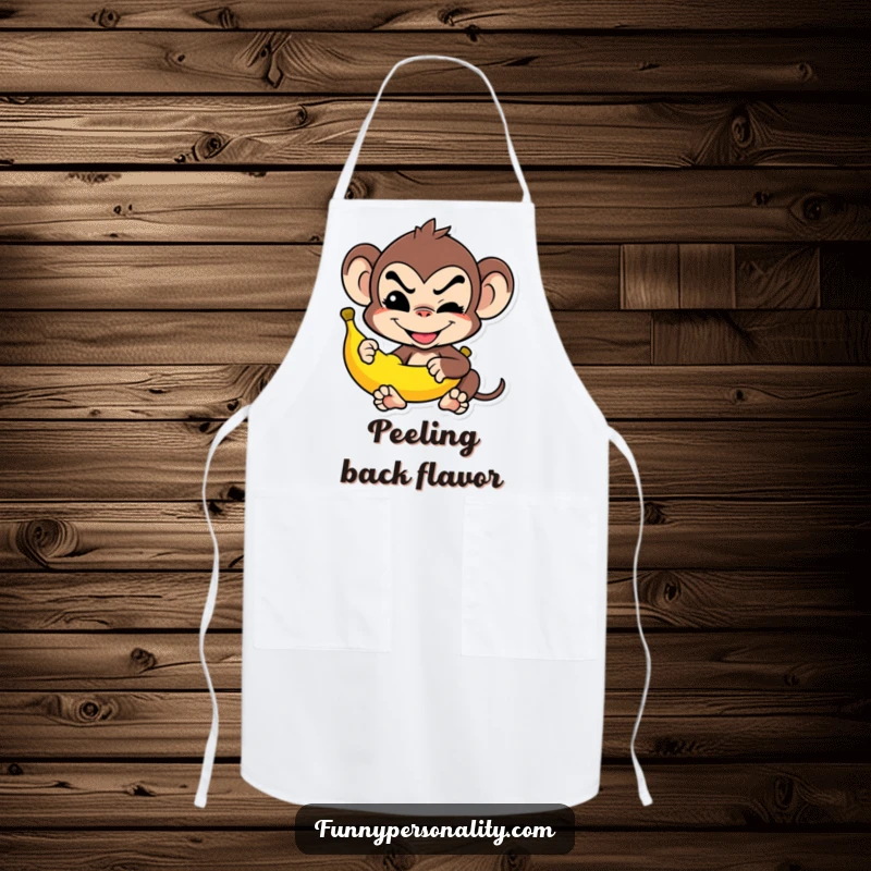Funny Apron: A mischievous monkey grins while balancing a banana, a humorous and practical kitchen gift.