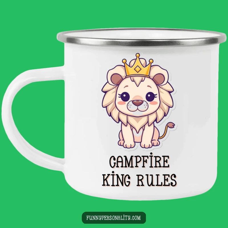 Funny Lion Camping Mug: Durable Triumphant Lion in Crown, Outdoor Gift