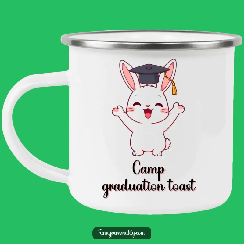 Funny Enamel Camping Mug - Rabbit Graduating, Adventure and Hilarious Sips