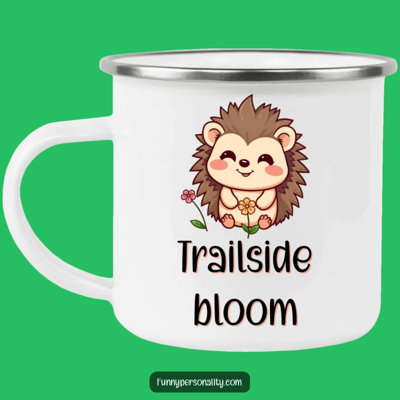 Funny Hedgehog & Flower Camping Mug: Enjoy Nature with Cheer