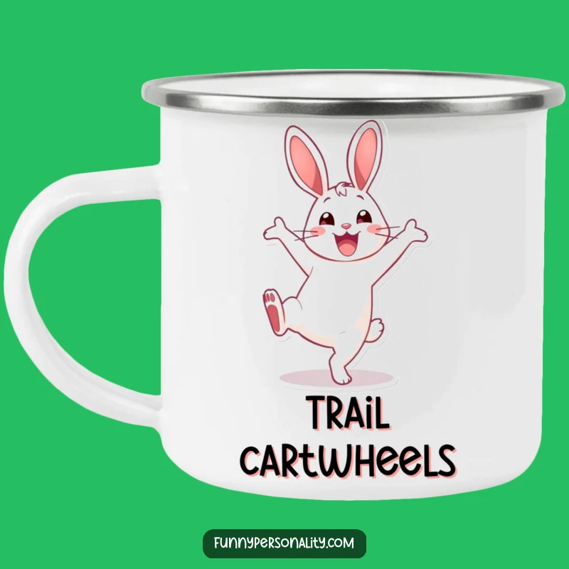 Funny Rabbit Cartwheel Camping Mug: Smiling Outdoor Character, Perfect Funny Gift
