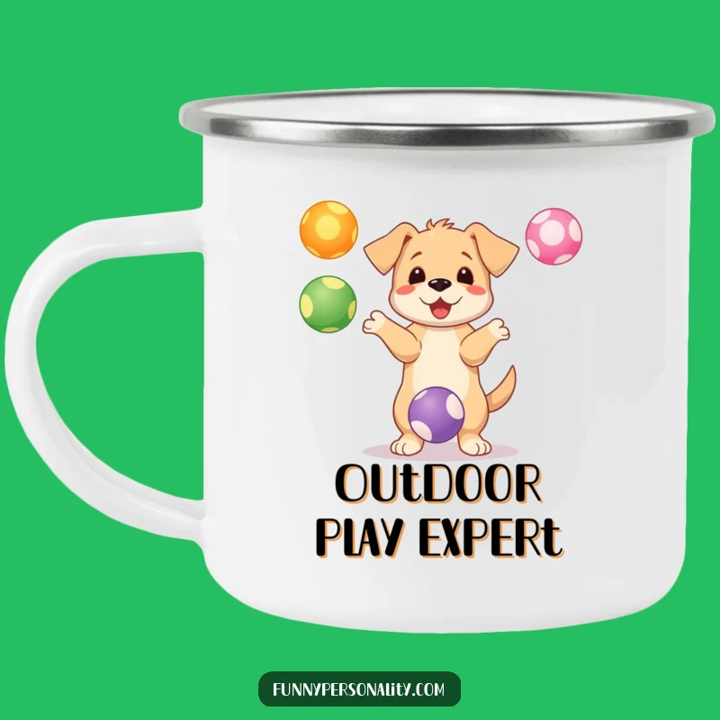 Funny Puppy Juggling Camping Mug - Playful Outdoor Cup for Dog Lovers
