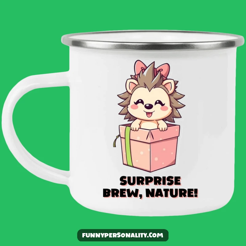 Funny Hedgehog Surprise Camp Mug: Hilarious Outdoor Gift