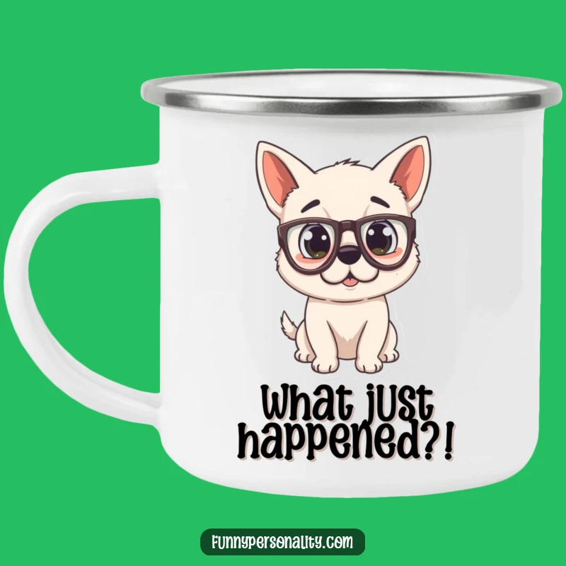 Funny Surprised Dog Camping Mug: Outdoor Adventures with a Shocked Pup in Glasses, Gift