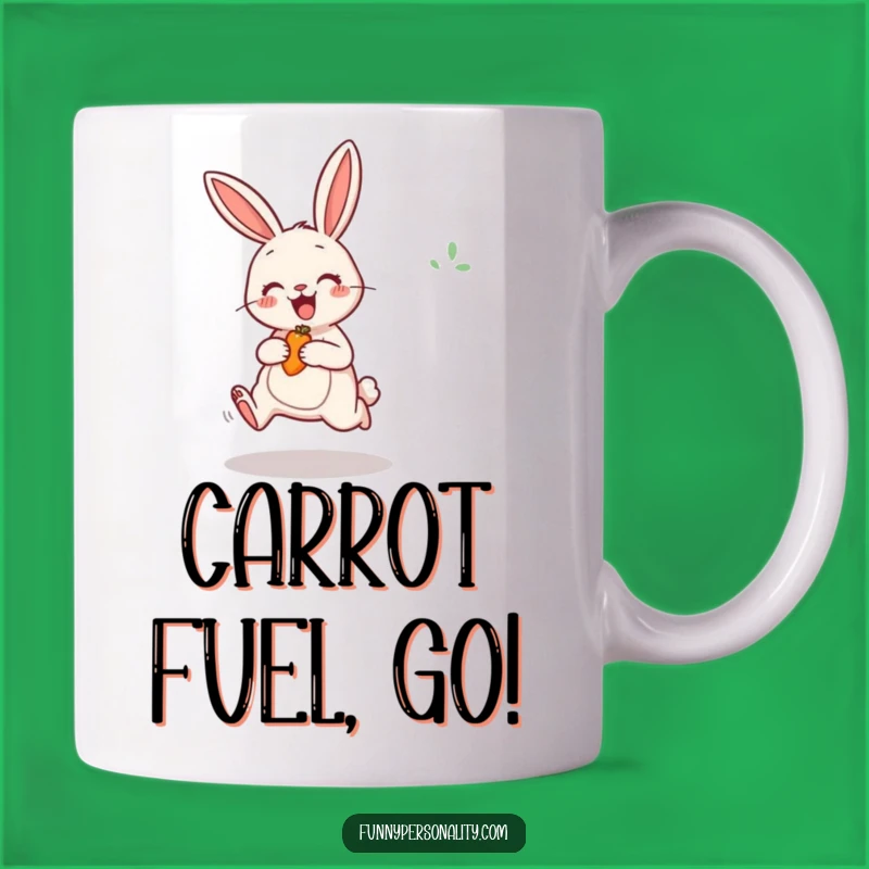 Funny Cheerful Rabbit Mug: Jumping for Carrot, Enthusiastic Bunny, Perfect Funny Gift