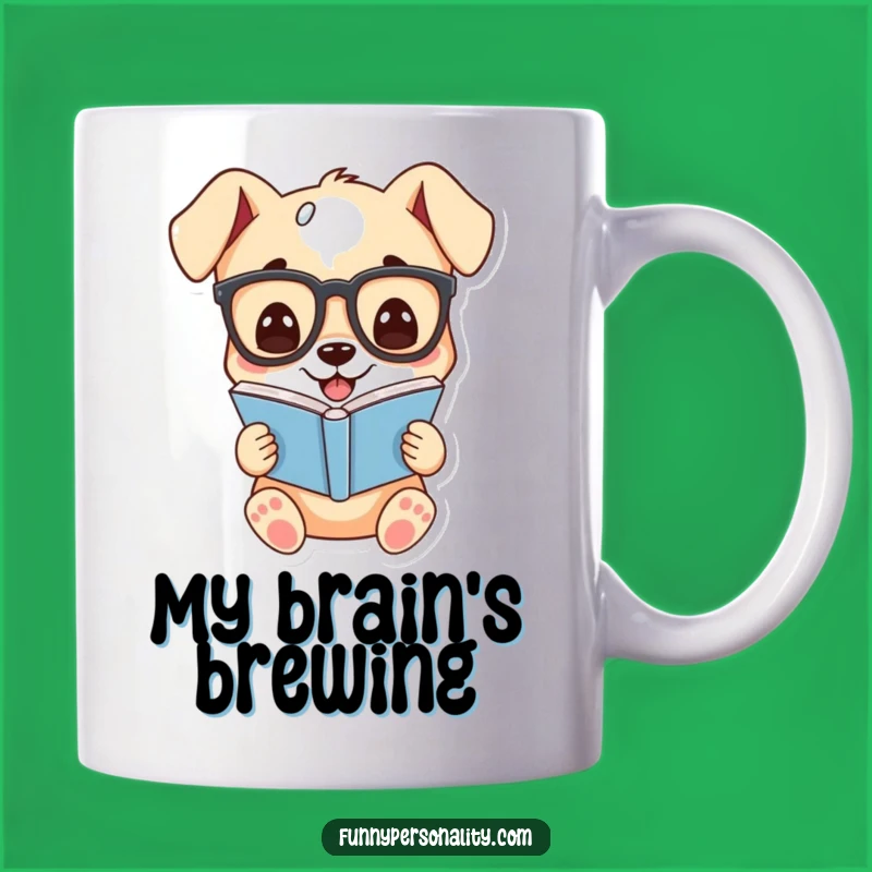 Funny Puppy Bookworm Mug: Adorable Cartoon Dog with Glasses, Humorous Gift
