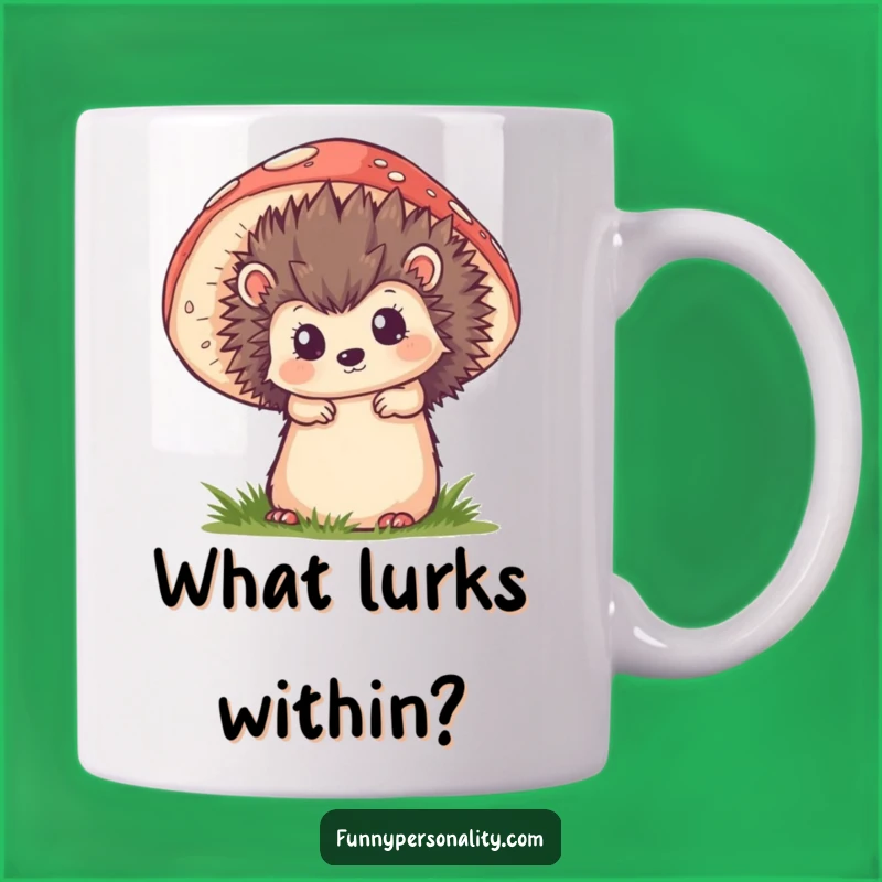 Funny Hedgehog Mushroom Mug - Whimsical Forest Peekaboo Gift