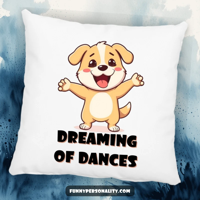 Funny Dog Pillow: A soft, decorative pillow featuring a cheerful dog character enthusiastically performing a silly dance move. A fun addition.