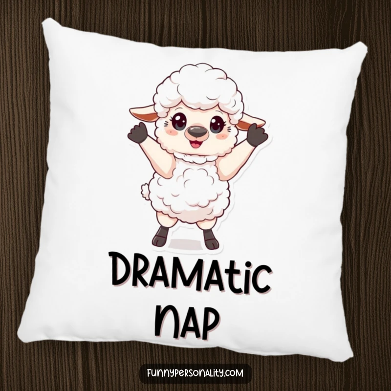 Funny Pillow: A fluffy sheep in a dramatic, theatrical pose, bringing a touch of stage presence and humor to any cushion.