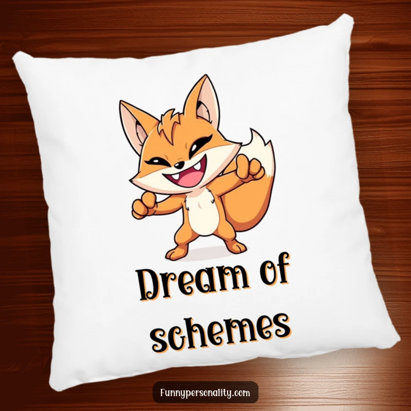 Funny hero fox pillow featuring a grinning fox in a heroic pose, adding comfort and a touch of bravery.