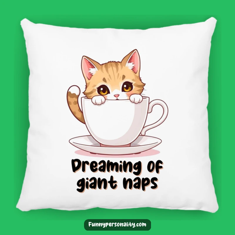 Funny Cat Pillow: Cozy Curiosity, Tea Comfort, Adorable Funny Gift