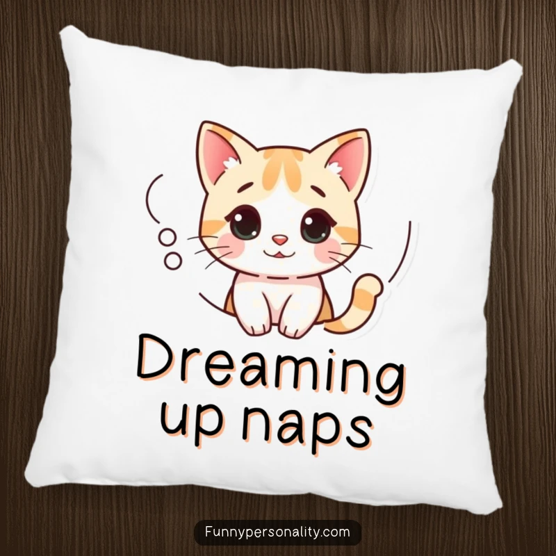 Funny Cat Pillow with a curious cat peeking out of a thought bubble, offering comfort and whimsical contemplation.