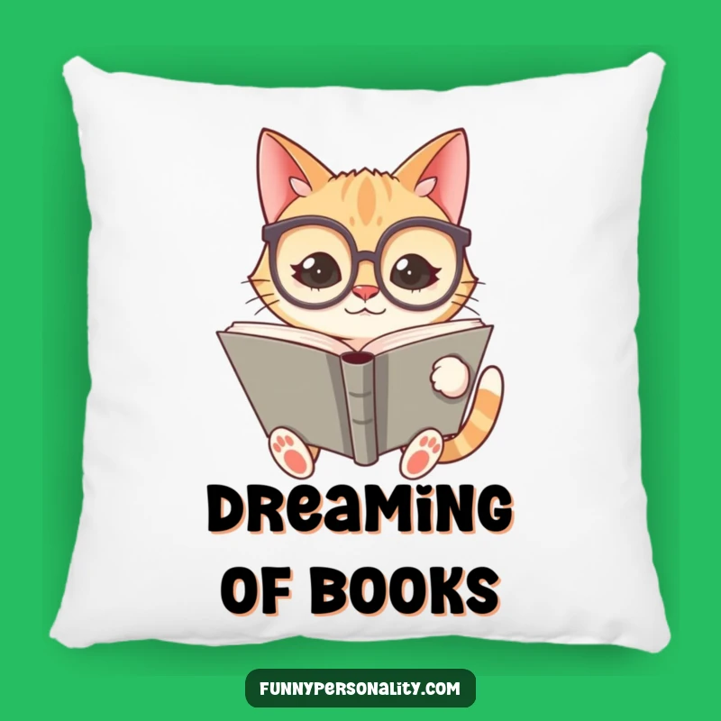 Funny Cat Pillow - Silly Bookworm Cat, Cozy and Hilarious Comfort