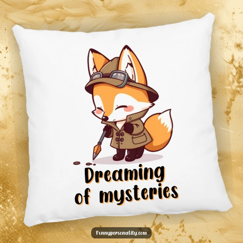 Funny detective fox peeking curiously, a humorous and comfortable pillow for mystery fans.