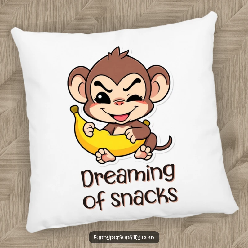 Funny Pillow: A mischievous monkey grins while balancing a banana, offering comfort and humor as a gift.
