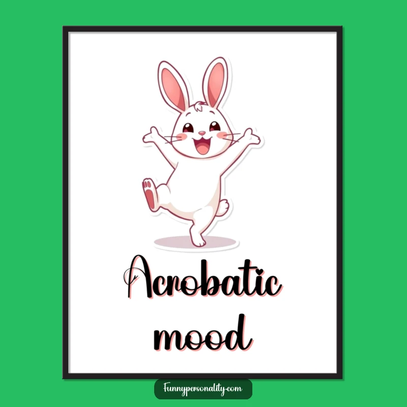 Funny Rabbit Cartwheel Digital Print: Smiling Energetic Character Art, Perfect Funny Gift