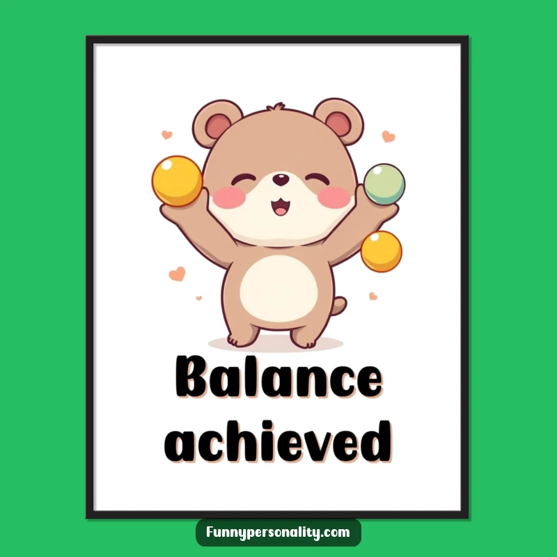 Funny Bear Juggling Digital Art: Instant Cheerful Decor, Printable Funny Gift