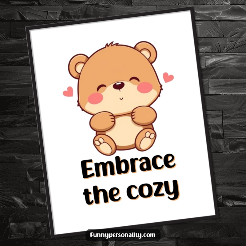 Funny bear digital art print of a bear character giving a warm, fuzzy hug, conveying comfort and happiness instantly.
