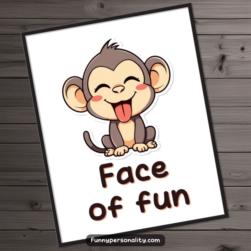 Funny Digital Art Print: A silly monkey with a funny face and tongue out, radiating playful energy for instant humorous wall decor.