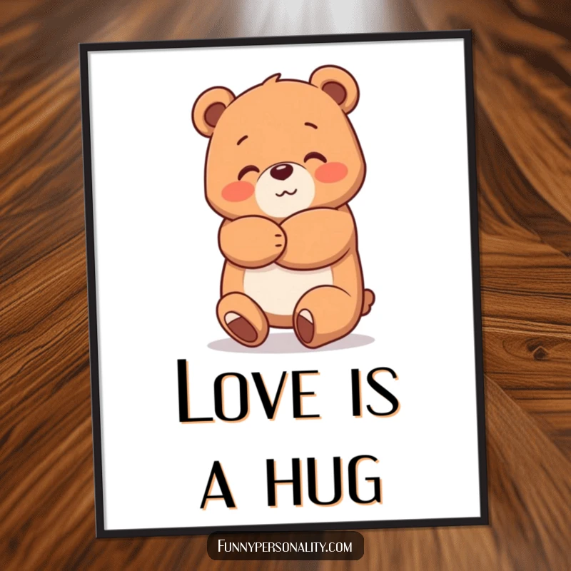 Funny Bear Hug Digital Art Print of a joyful bear character offering a massive, warm hug, ready to adorn any space.