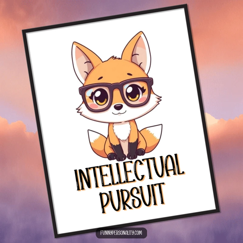 Funny Fox Digital Art Print: A high-resolution illustration of a curious fox wearing oversized glasses, ready to be printed and framed.