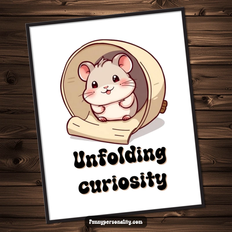 Funny Digital Art: A curious hamster peeks out from a giant rolled-up scroll, offering instant humor as a gift.