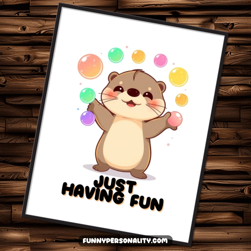 Funny Otter Digital Art Print of a happy otter juggling glowing orbs, ready to bring cheer to any space.