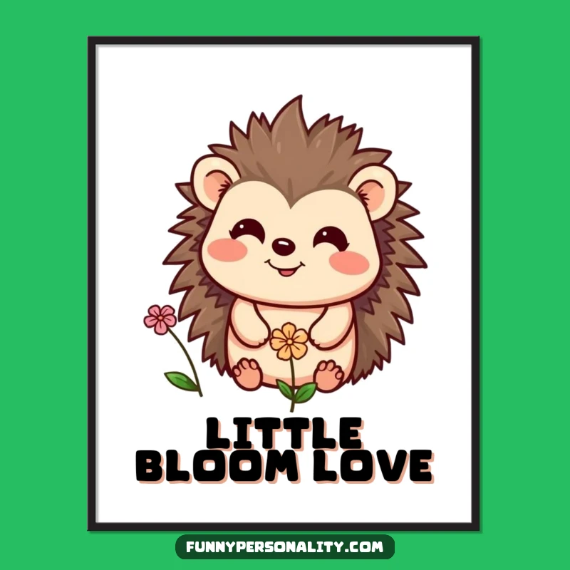 Funny Hedgehog & Flower Digital Print: Instant Cheerful Art