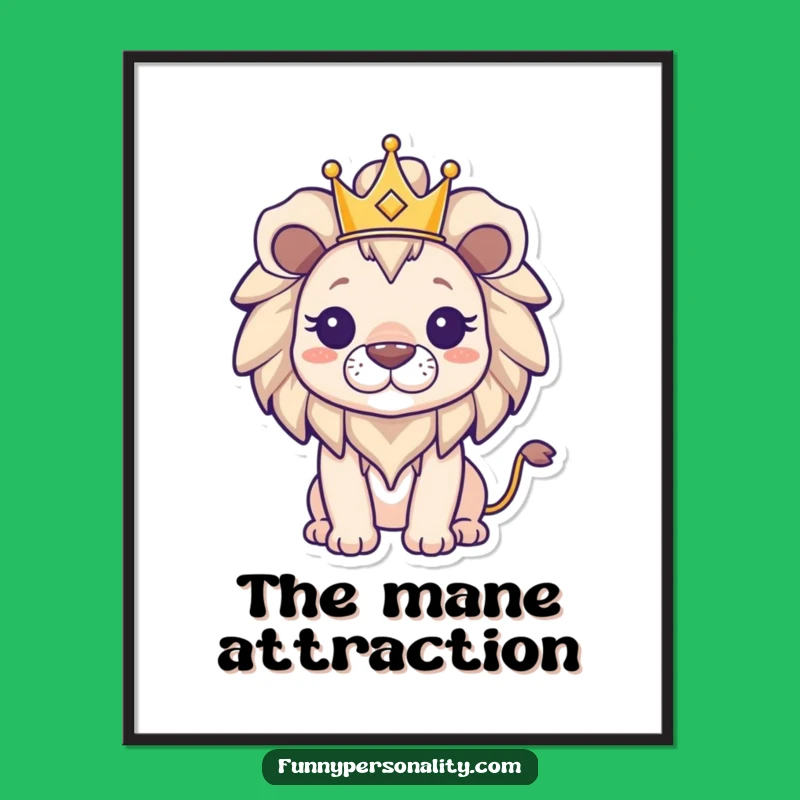 Funny Lion Digital Art: Printable Triumphant Lion in Crown, Instant Gift
