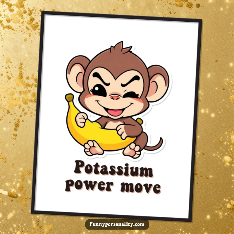 Funny Digital Art: A mischievous monkey grins while balancing a banana, offering instant humor as a gift.