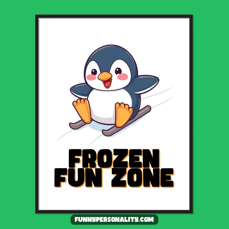 Funny Penguin Sliding Art Print - Instant Arctic Joy for Walls