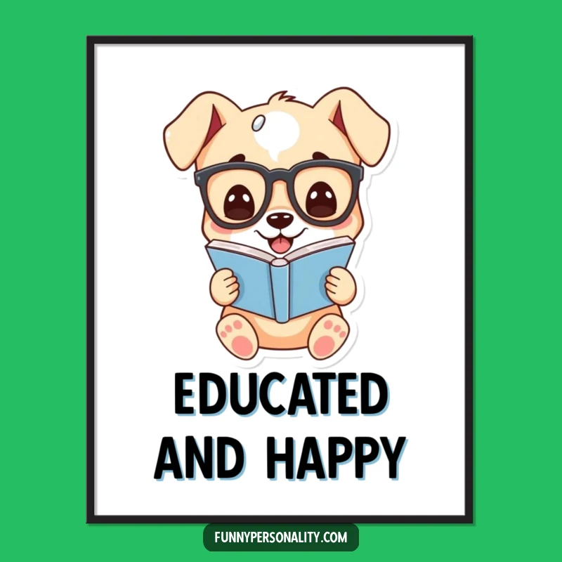 Funny Puppy Glasses Digital Art: Cute Cartoon Download, Instant Humor Decor