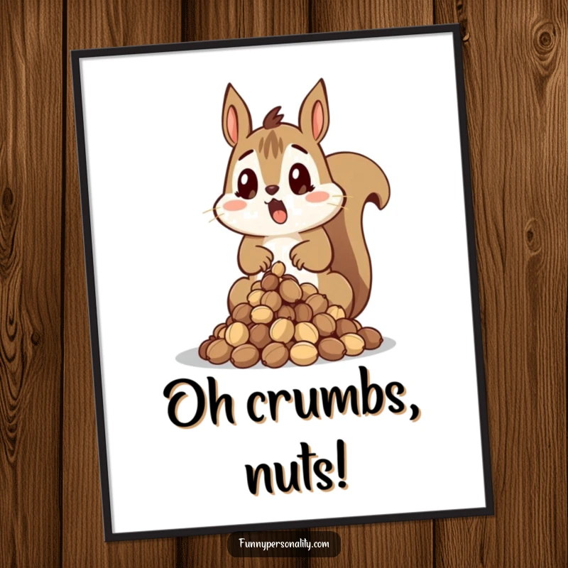 Funny Squirrel Digital Art Print of a surprised squirrel dropping a pile of nuts, ready to bring laughter.