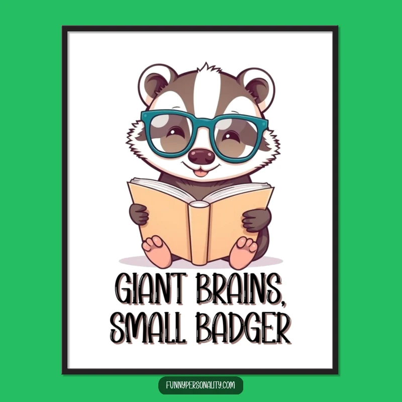 Funny Badger Bookworm Digital Art: Instant Intellectual Humor for Your Walls