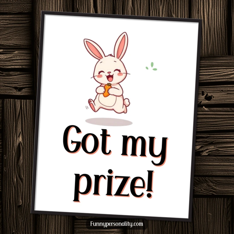 Funny Rabbit Digital Art Print of a cheerful bunny excitedly jumping for a carrot, ready to inspire action.