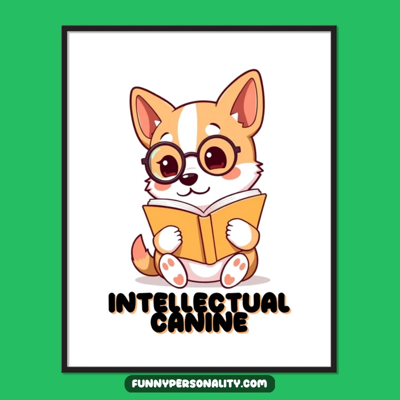 Funny Digital Art: Monocled Dog Reader Inspiring Joy, Perfect Gift