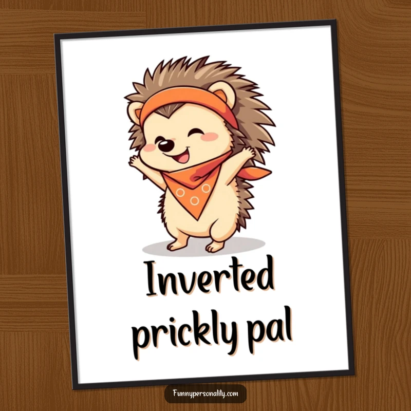 Funny Digital Art Print of a cheerful hedgehog in a bandana attempting a handstand, perfect for instant download.