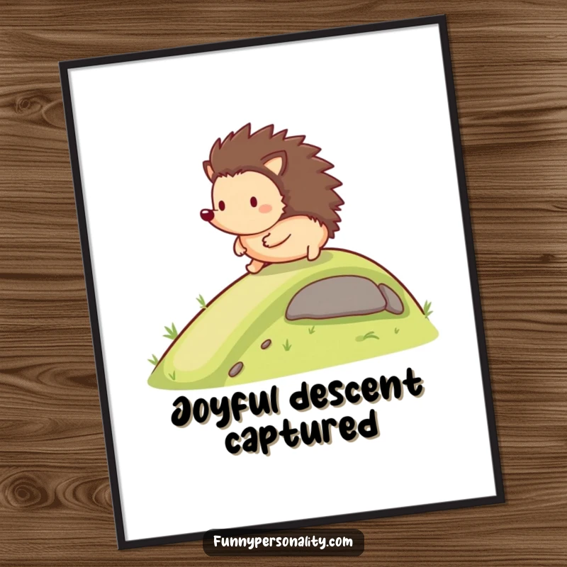 Funny Digital Art: A happy hedgehog rolls down a gentle slope, offering instant humor as a gift.