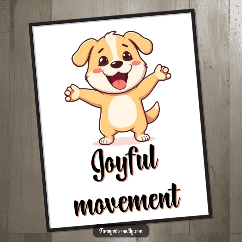 Funny Dog Dance Digital Art Print: A high-resolution illustration of a cheerful dog performing a silly dance move, ready for printing.