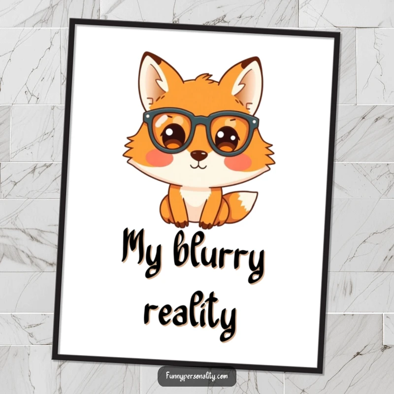 Funny digital art print of a curious fox wearing big glasses, peeking playfully, suitable for home or office decor.