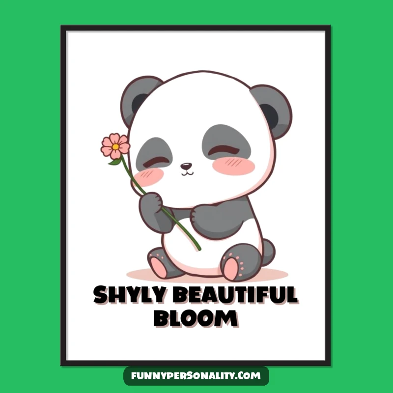 Shy Panda Flower Digital Art: Instant Sweetness, Adorable Wall Decor, Perfect Gift