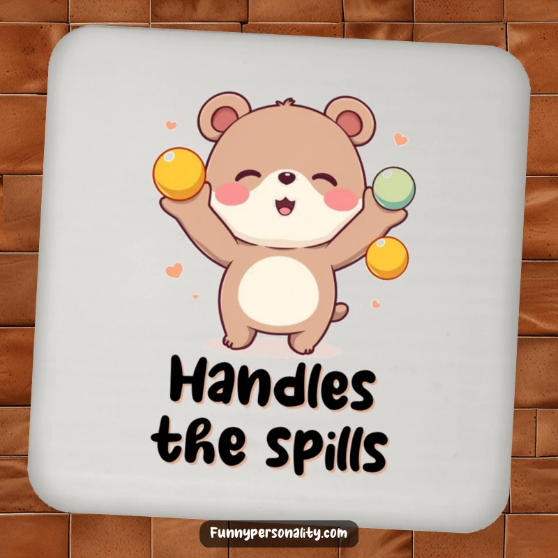 Funny Bear Juggling Coasters: A set of four coasters featuring a happy bear juggling colorful balls, adding joy to your table.