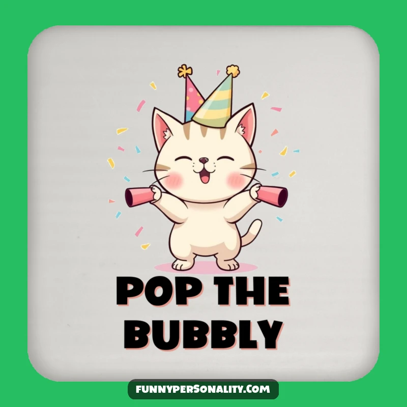 Funny Cat Party Coasters (Set of 4): Protect Surfaces with Festive Cat Art